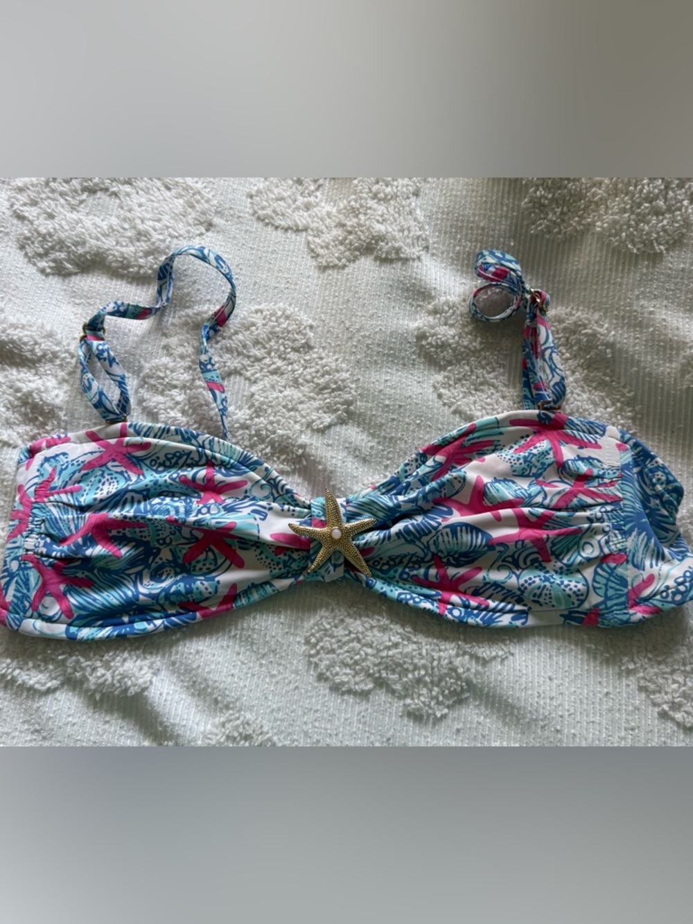 Lilly Pulitzer Blue Pink White Starfish Bandeau Bikini Top